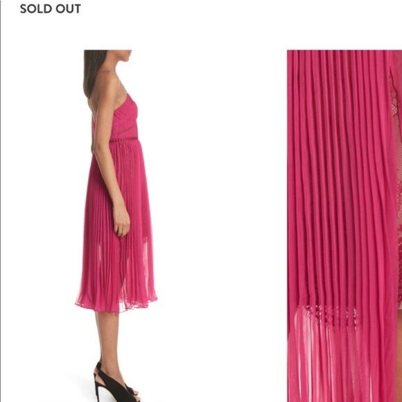 NEW SELF-PORTRAIT Layered lace and pleated chiffon midi dress hot pink NWT - Picture 7 of 9